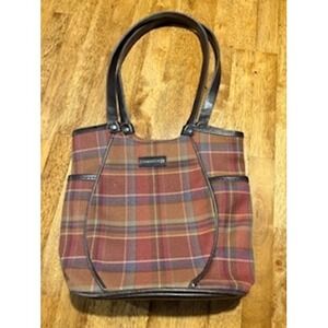 LONGABERGER Tote Bag Medium Red Brown Plaid Tartan Shoulder Bag Trad Wife